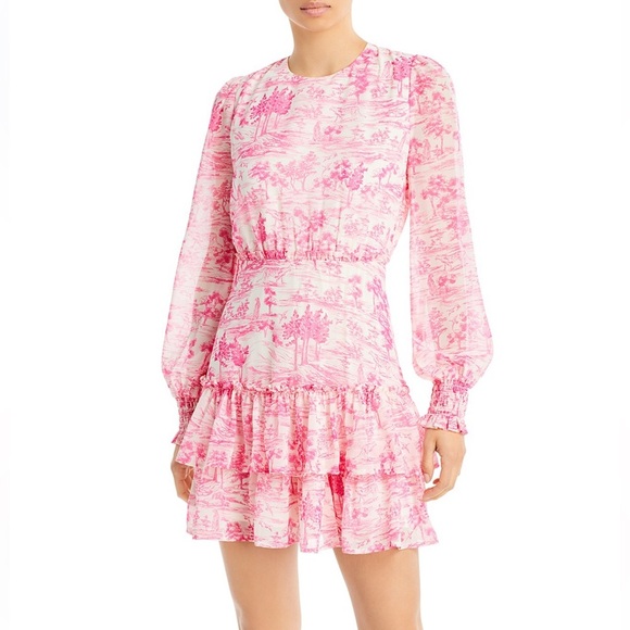 NEW!! Bloomingdale’s exclusive 💕💗 AQUA Toile Printed Ruffled Mini Dress, Sz Med. - Picture 8 of 8